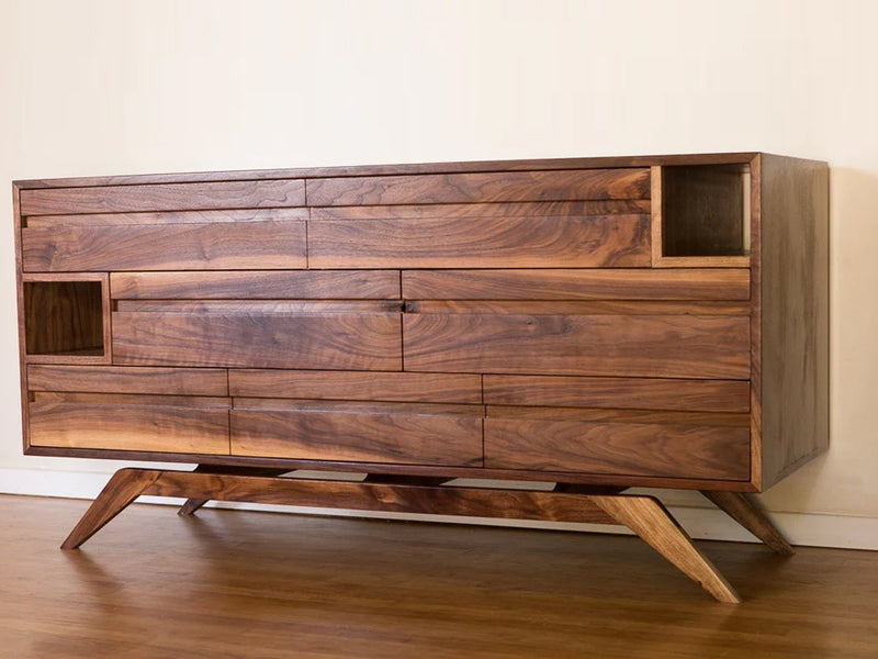 Mid Century Danish Modern Style Dresser in Walnut with Cubbies