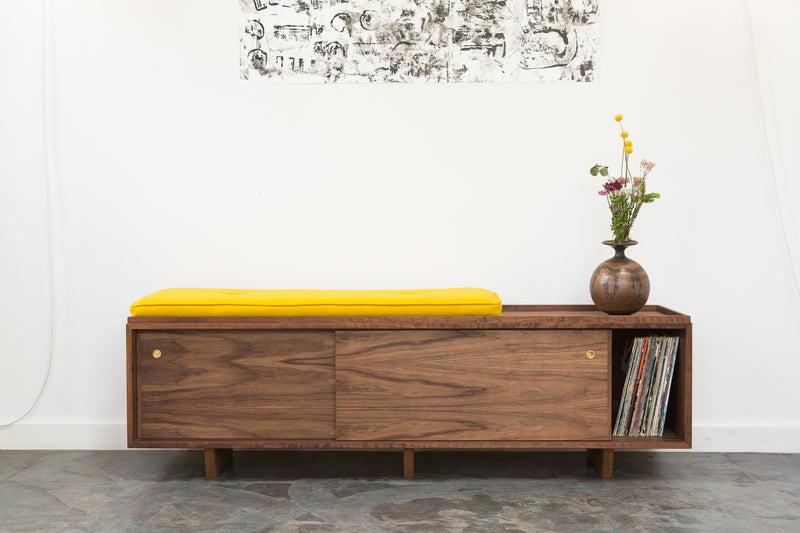 HIFI Vinyl Storage Bench with Sliding Doors
