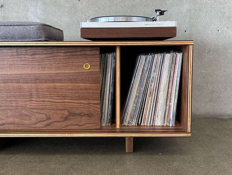 LoFi Vinyl Storage Bench with Sliding Doors