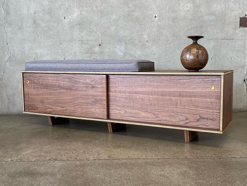 LoFi Vinyl Storage Bench with Sliding Doors