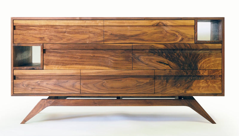 Mid Century Danish Modern Style Dresser in Walnut with Cubbies
