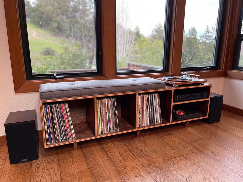 Vinyl LP Storage Bench Lo-Fi edition with Amplifier Shelf
