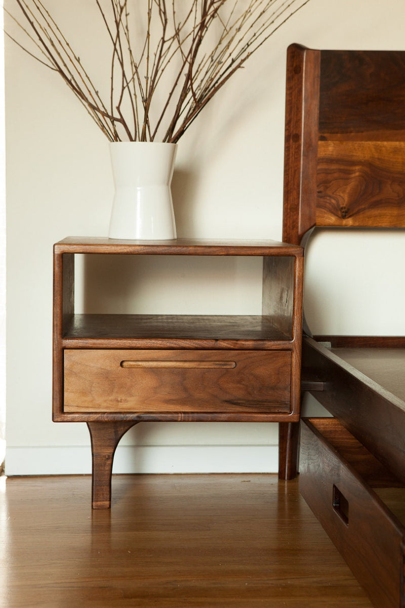 Classic Modern Bed with Storage and Attached Night Stands (Danish Mid Century Modern Style Bed)