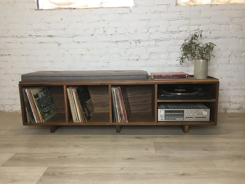 hi fi vinyl storage bench with component shelf