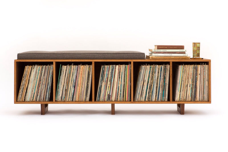 Vinyl LP Storage Bench Lo-Fi edition with Mid Century Modern Stylings