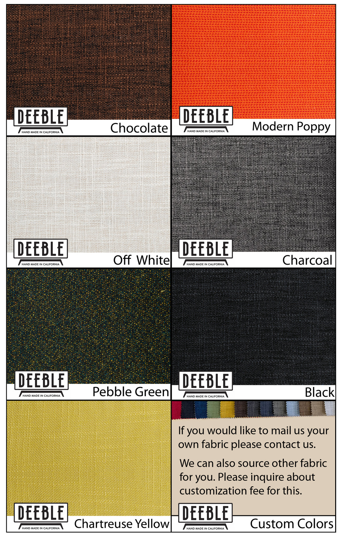 Six cushion fabric options for bench seating