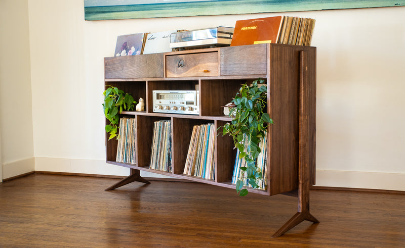 The Fingerprints Walnut Vinyl Storage | Stereo Console