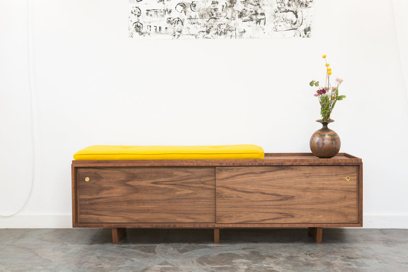 Hi-Fi Vinyl Storage Bench with Sliding Doors