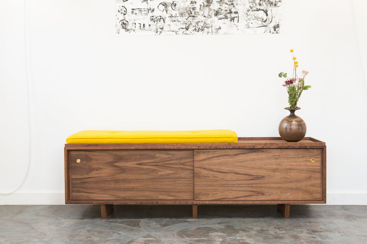 Hi-Fi Vinyl Storage Bench with Sliding Doors