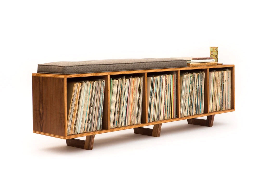 Vinyl LP Storage Bench Lo-Fi edition with Mid Century Modern Stylings