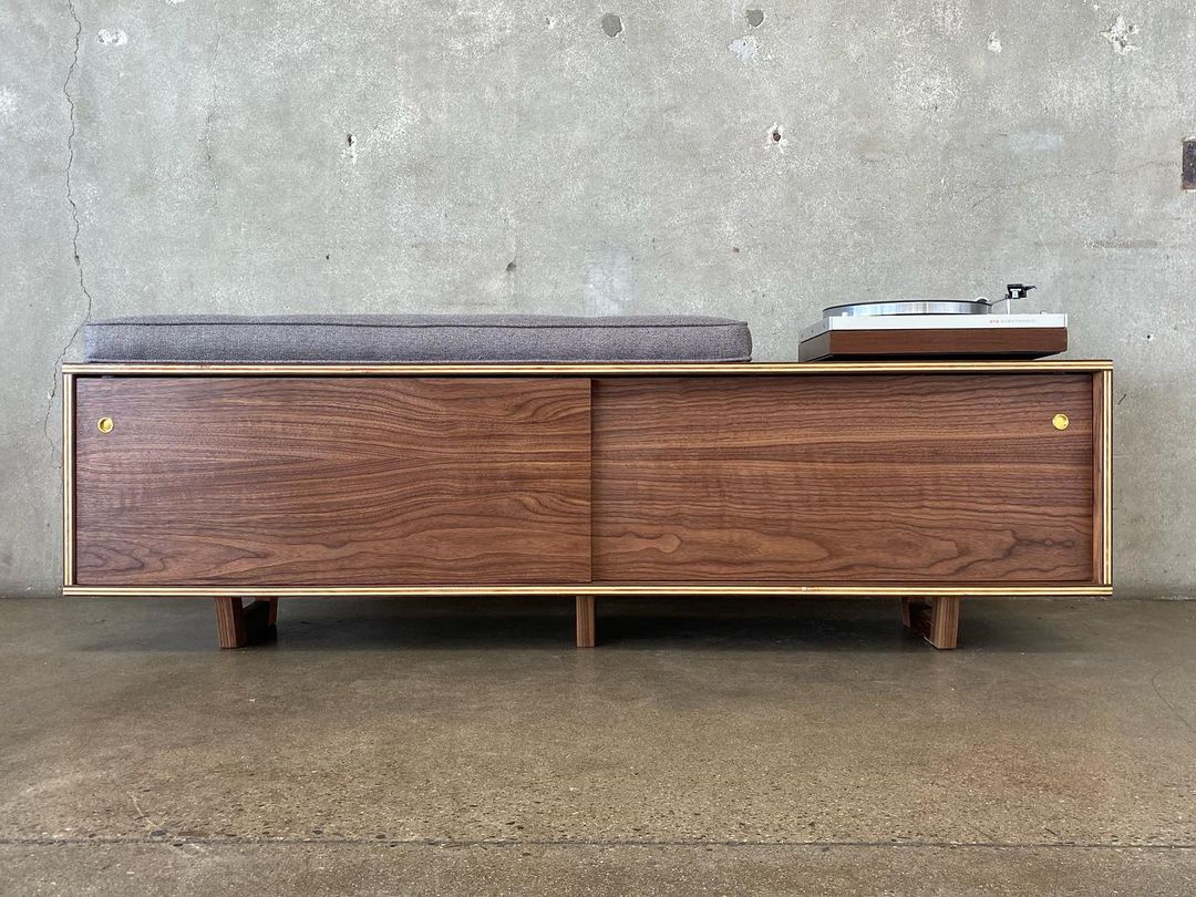 LoFi Vinyl Storage Bench with Sliding Doors