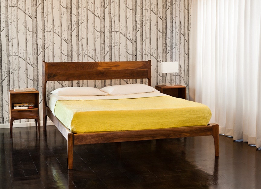 Classic Modern Bed with Night Stands (Mid Century Danish Modern Style)