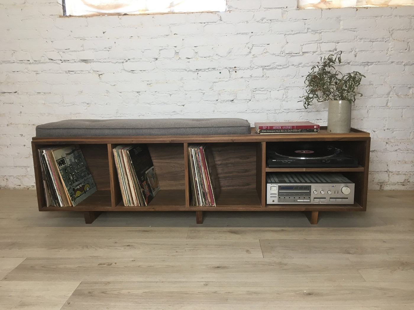 Hi-Fi Vinyl Storage Bench with Component Shelf