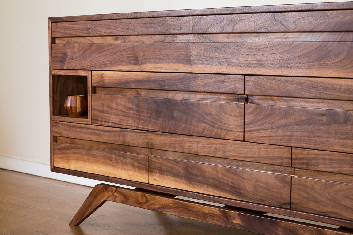 Mid Century Danish Modern Style Dresser in Walnut with Cubbies